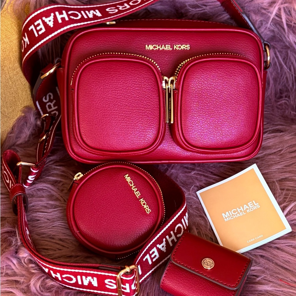 Michael Kors Cherry Red Crossbody Bag Trio